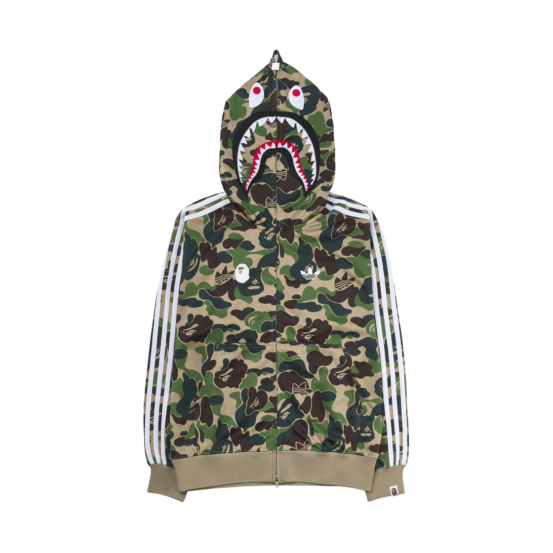 아디다스 x 베이프 샤크 트랙 후드 자켓 크루 그린 - US 사이즈(Adidas x BAPE Shark Track Hoodie Jacket Crew Green - US Sizing)