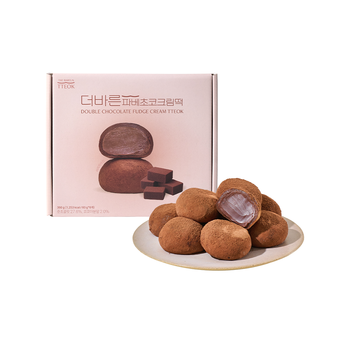 더바른떡 파베초코크림떡 (60g * 6개입) 1박스(THE BAREUN TTEOK Double Chocolate Fudge Cream Tteok (60g *6EA) 1Box)