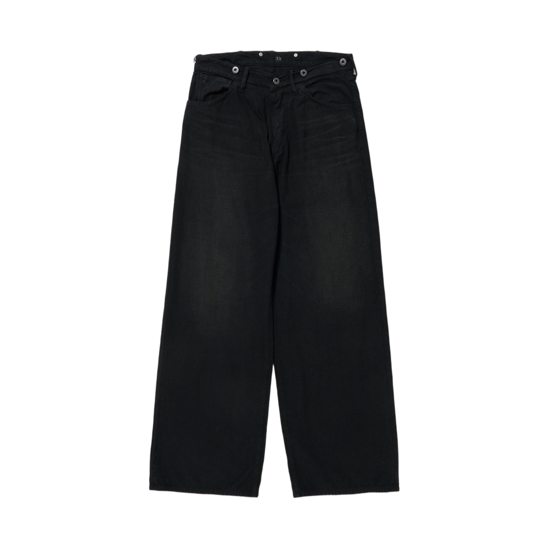 타이가 타카하시 로트 209 버클백 트라우저 데미지드 수미 다이드 블랙(Taiga Takahashi Lot.209 Buckle-Backed Trousers Damaged Sumi Dyed Black) - 1