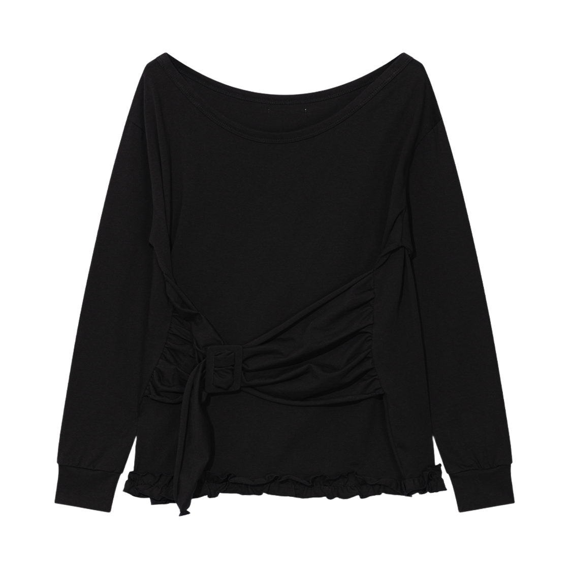 어들리쉐도우 버클 오프숄더 티셔츠 블랙(UGLYSHADOW Buckle Off-Shoulder T-shirt Black) - 2