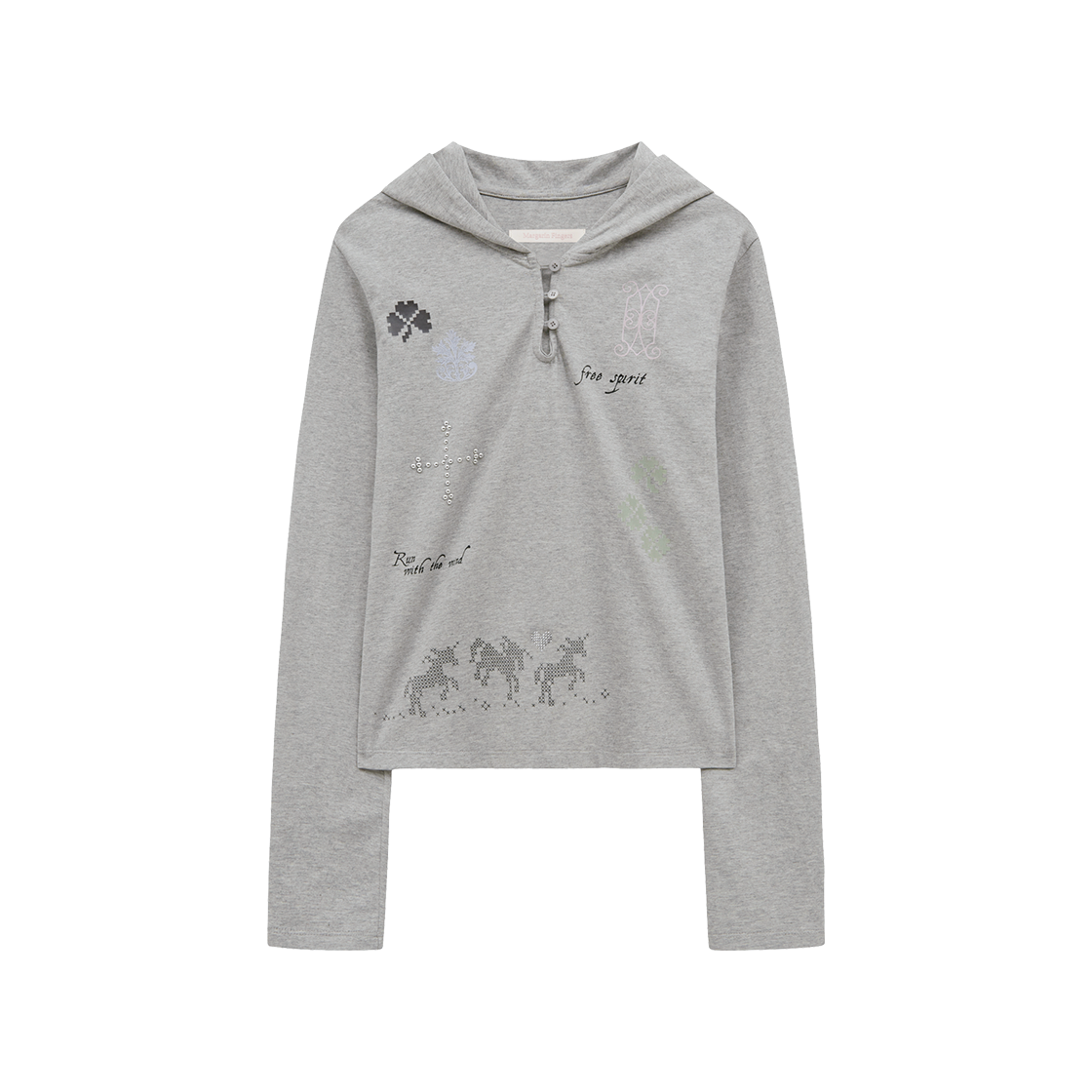 MF2613TS004MMGFR Margarin Fingers Unicorn Clover Hooded T-Shirt Melange