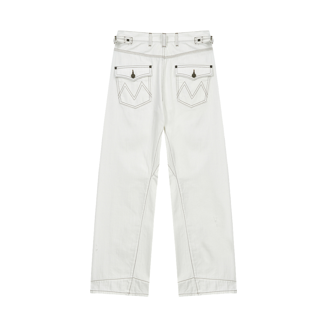 (W) 마뗑킴 웨이스트 버클 스티치 포인트 트윌 데님 팬츠 아이보리((W) Matin Kim Waist Buckle Stitch Point Twill Denim Pants In Ivory) - 2