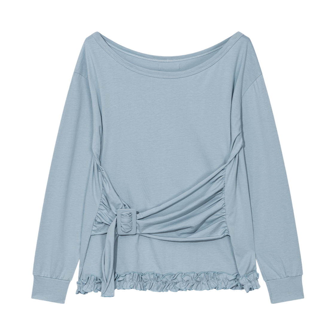 NSV016 UGLYSHADOW Buckle Off-Shoulder T-Shirt Blue