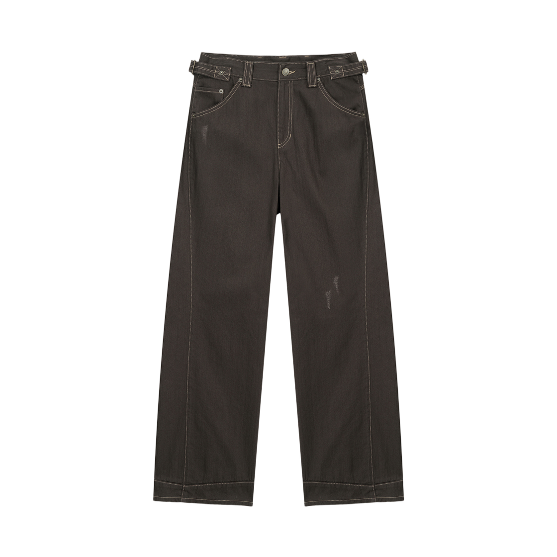 MK2611DN014MBR (W) Matin Kim Waist Buckle Stitch Point Twill Denim Pants In Brown