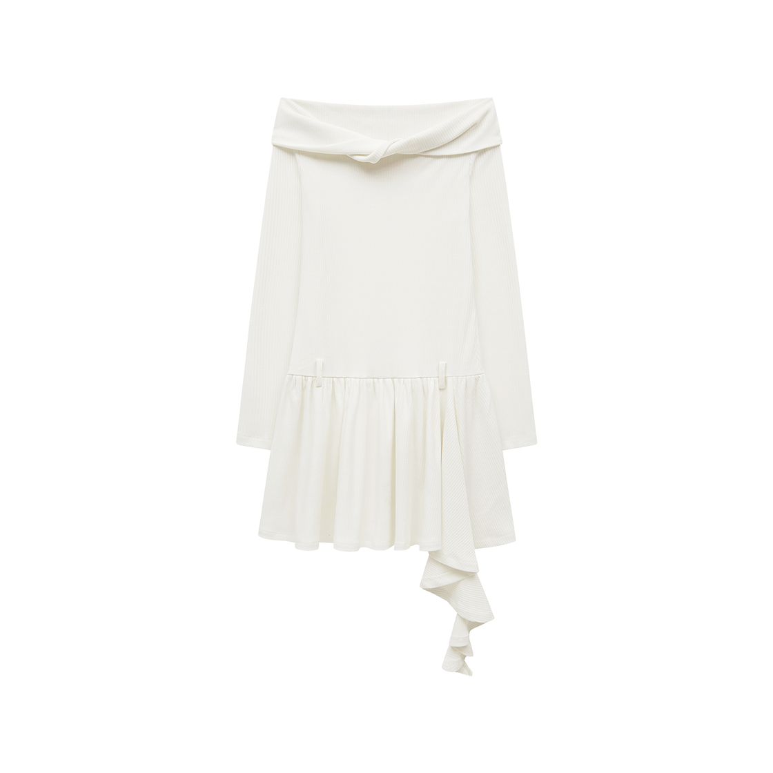 MF2613OP002MCRFR Margarin Fingers Off Shoulder Ruffle Dress Cream