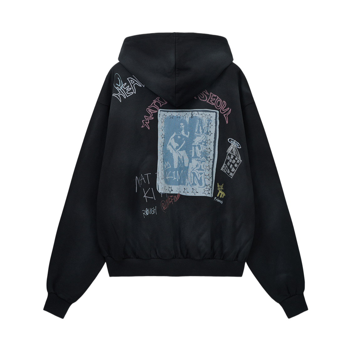 마뗑킴 빈티지 워시드 그래피티 후디 집업 블랙(Matin Kim Vintage Washed Graffiti Hoody Zip Up In Black) - 2