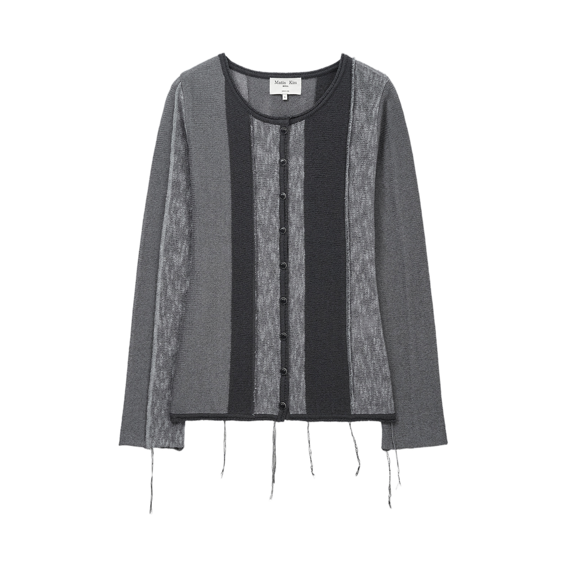 (W) 마뗑킴 컬러 블록 슬림 니트 가디건 차콜((W) Matin Kim Color Block Slim Knit Cardigan In Charcoal) - 1