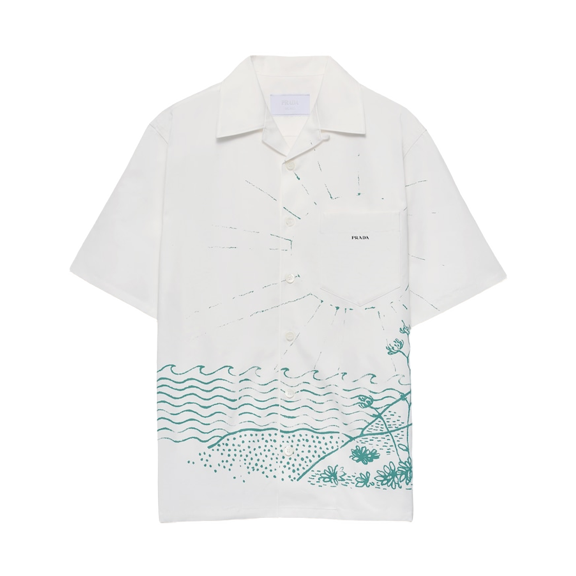 UCS414-184H-F0089 Prada Printed Cotton Bowling Shirt Green