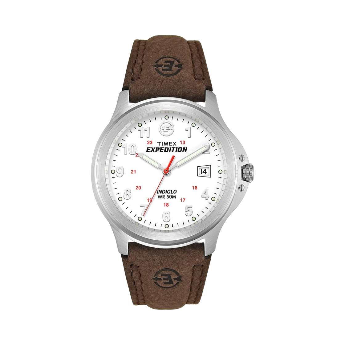 타이맥스 익스페디션 메탈 필드 40mm 레더 스트랩 워치 브라운 화이트(Timex Expedition Metal Field 40mm Leather Strap Watch Brown White)