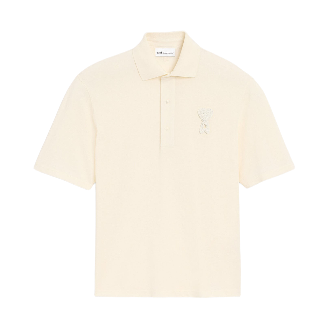 아미 톤온톤 하트 로고 화이트 코튼 패치 폴로 셔츠 화이트 크림(AMI de Coeur White Cotton Knit Patch Polo Shirt White Cream) - 1