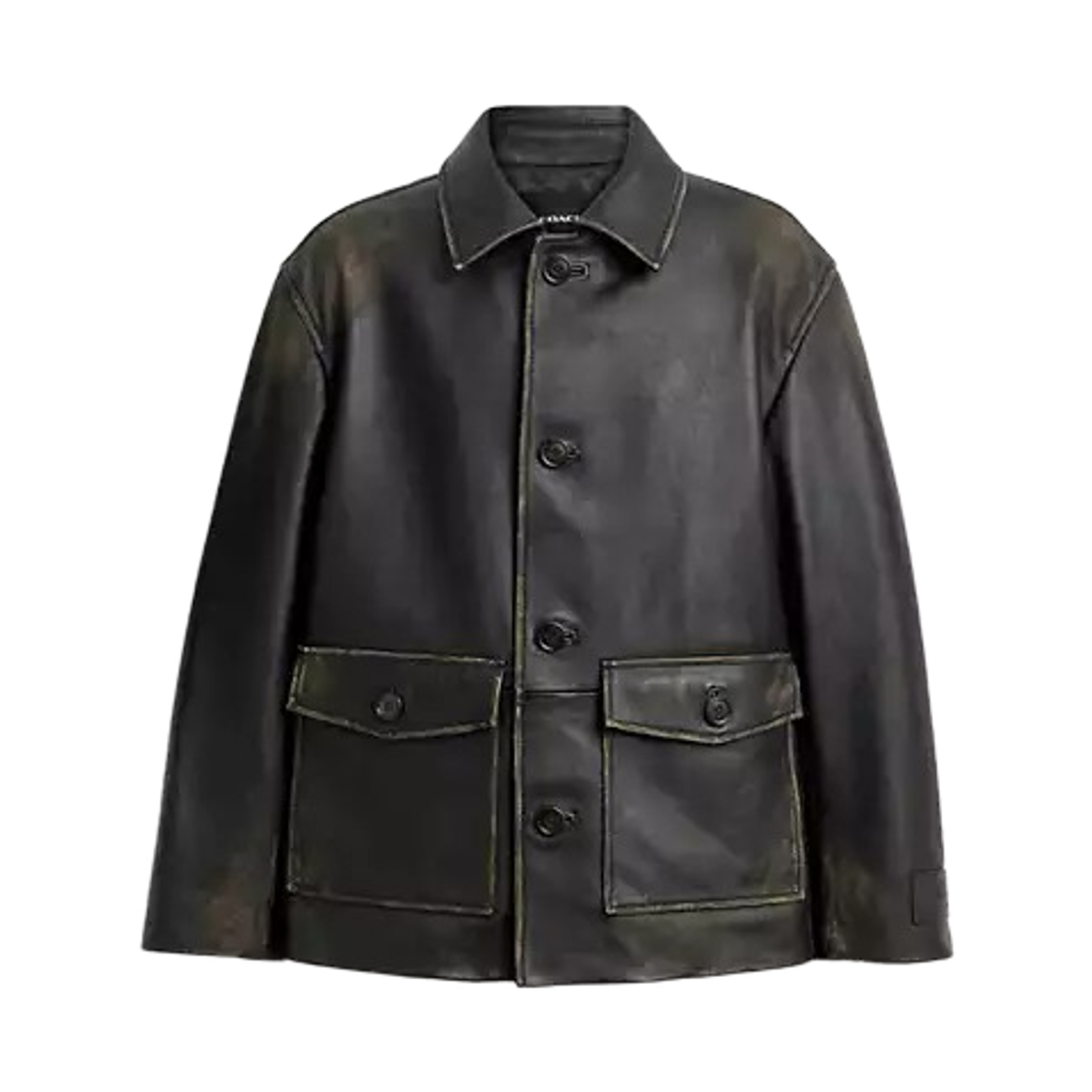 코치 러브드 레더 셔츠 자켓 블랙(Coach Loved Leather Shirt Jacket Black)
