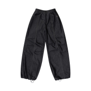 Aakam Knee Pin-Tuck Printed Denim Pants Black