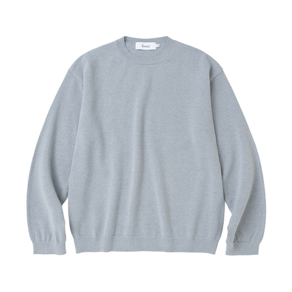 니티드 베이직 에센셜 크롭 라운드 니트 멜란지 그레이(Knitted Basic Essential Crop Round Knit Melange Grey)