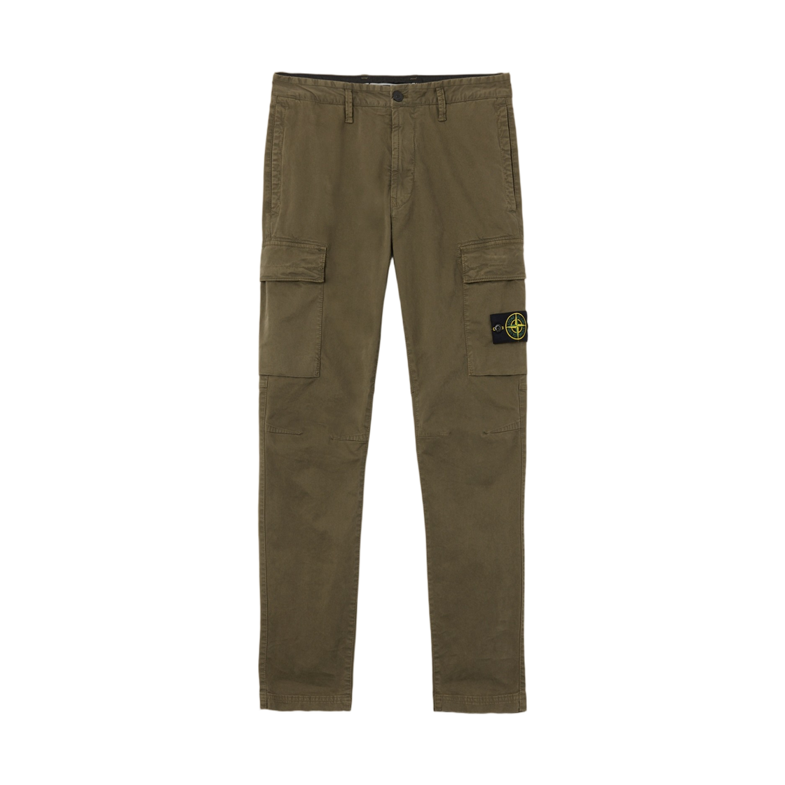 L1S1531000-51S0004-V015G Stone Island 3100051 Organic Cotton Stretch Broken Twill Old Effect Regular-Tapered-Fit Cargo Trousers with Zip Pockets Military Green - 26SS
