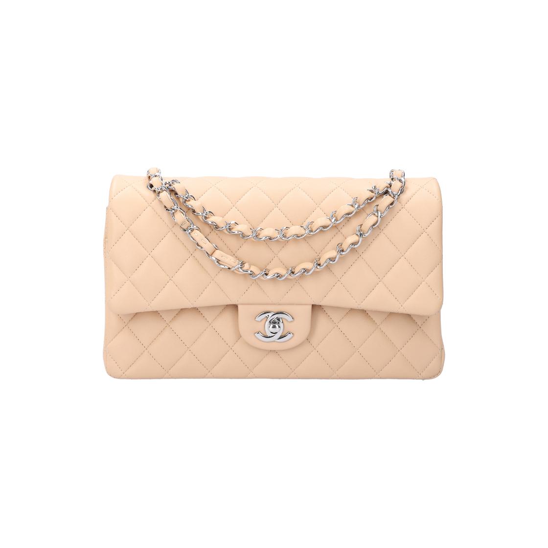 샤넬 A01112 클래식 미디움 플랩백 램스킨 베이지 & 실버(Chanel A01112 Classic Medium Flap Bag Lambskin Beige & Silver) - 1