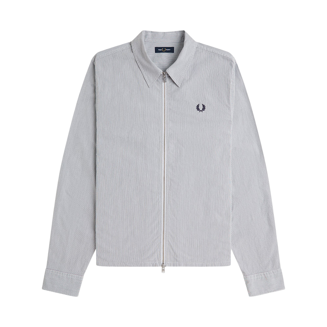 AFPM2612403-35B Fred Perry Striped Seersucker Zip Through Overshirt Blue White