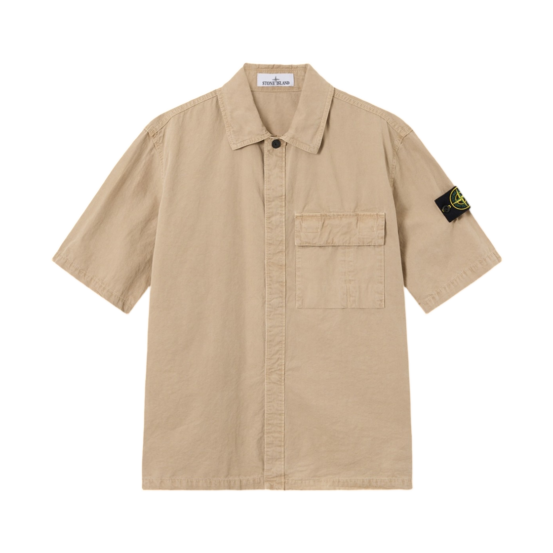 L1S1512000-31S00WN-V019A Stone Island 1200031 Brushed Organic Cotton Canvas Old Effect Comfort-Fit Short-Sleeve Shirt with Pocket Desert - 26SS