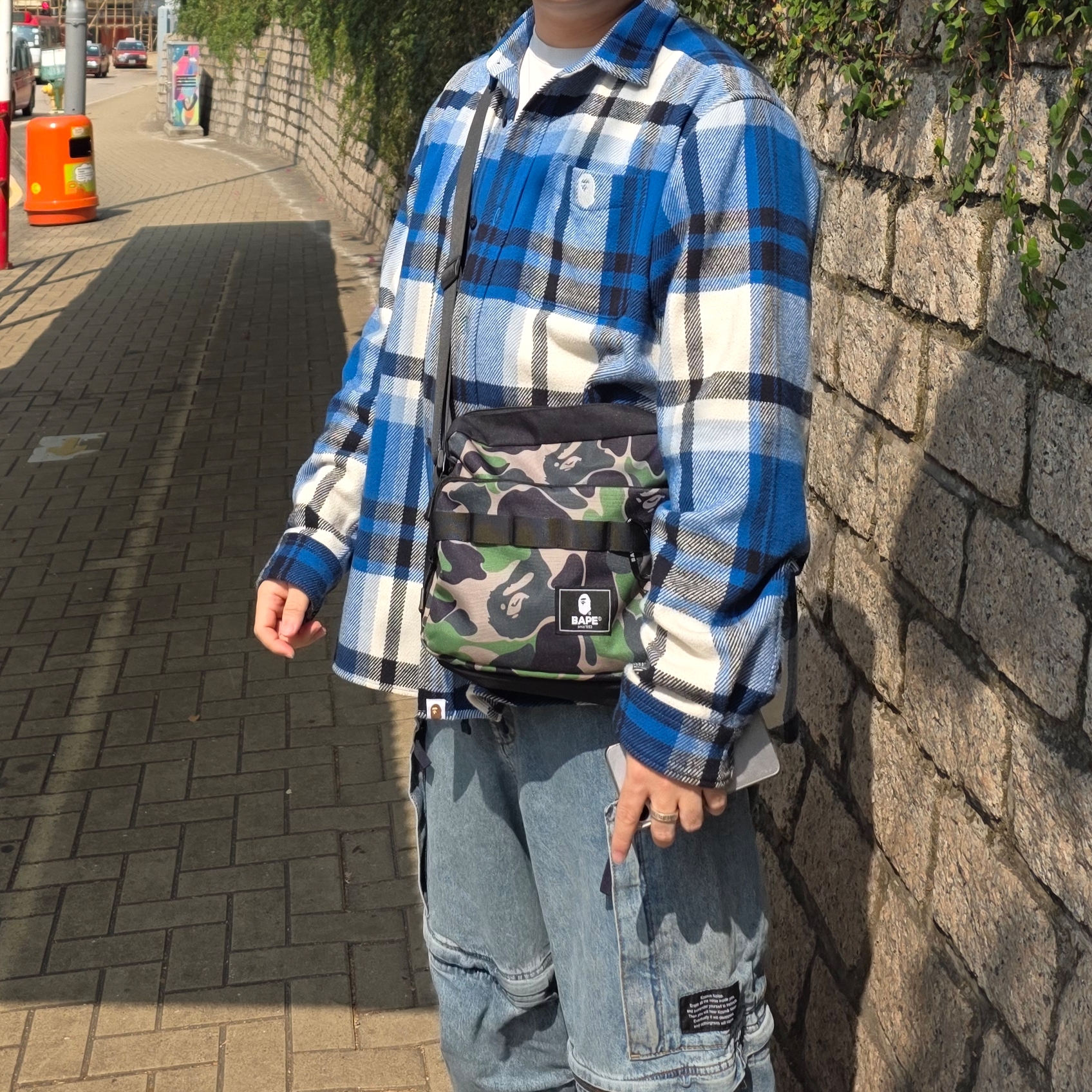 BAPE Check Relaxed Fit Shirt Orange, BAPE Check Relaxed Fit Shirt Blue 착용 스타일 - 3