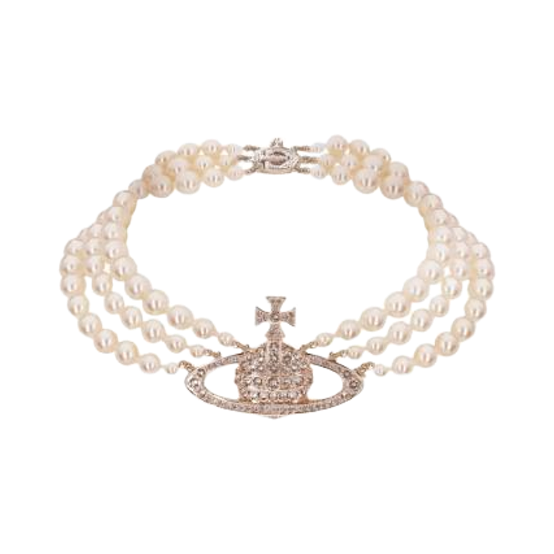 63030007-02G128 (W) Vivienne Westwood Three Row Pearl Bas Relief Choker Pink