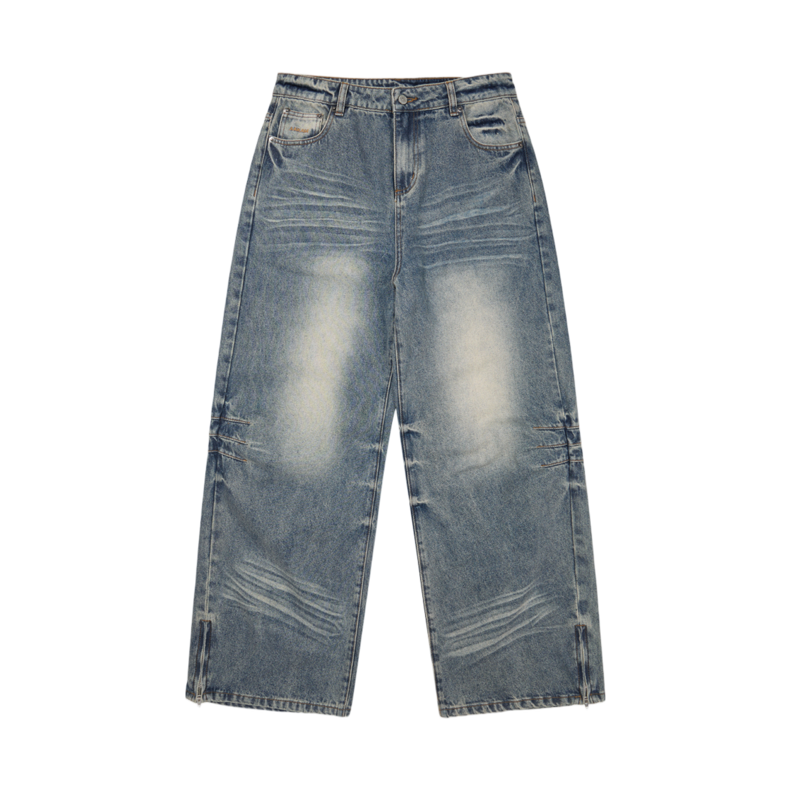 아캄 워시드 지퍼 슬릿 데님 팬츠 스카이 블루(Aakam Washed Zipper Slit Denim Pants Sky Blue)