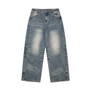 Aakam Washed Zipper Slit Denim Pants Sky Blue