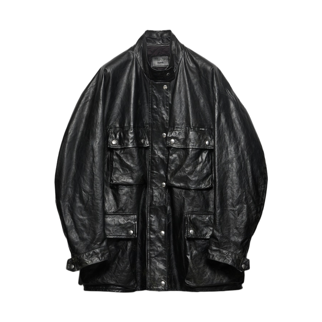 (W) 프라다 앤틱 레더 카방 자켓 블랙((W) Prada Antiqued Leather Caban Jacket Black) - 1