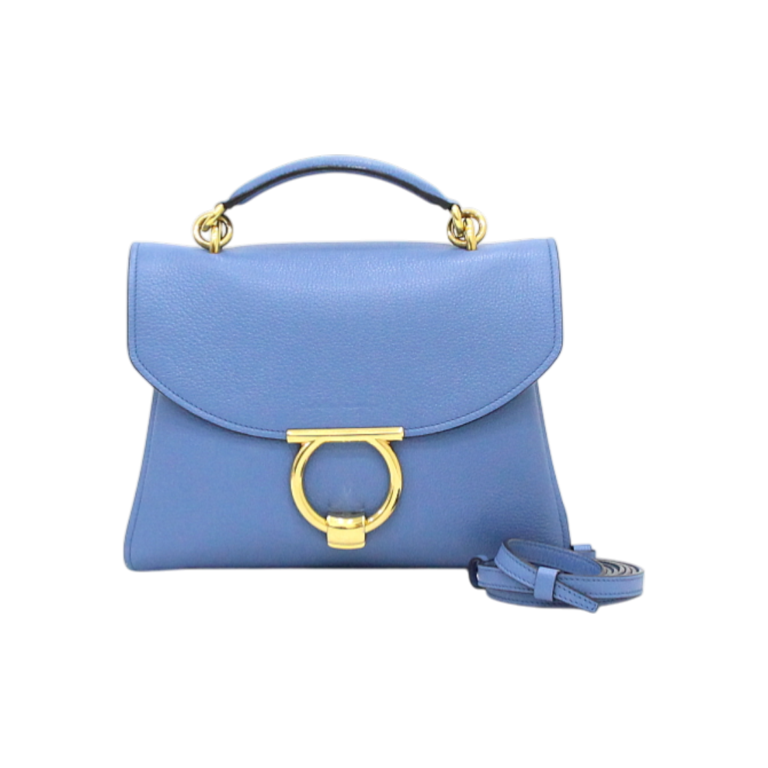 ITDJSBJMU5LD Ferragamo 21 H493 Blue Leather Gold-tone Gancini Margo Tote & Shoulder Bag