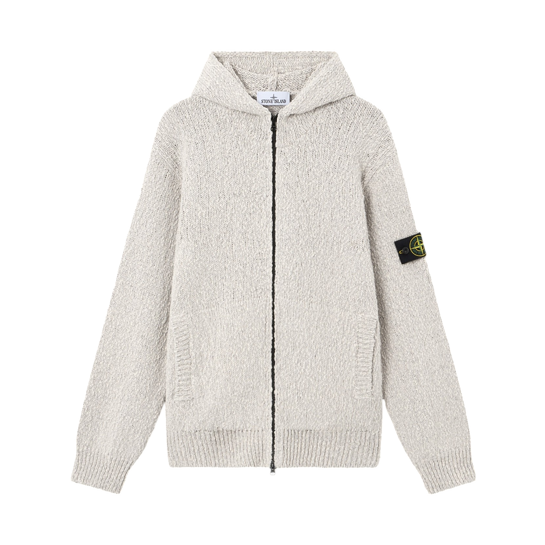 L1S1551000-39S0N11-V0M61 Stone Island 5100039 Speckled Cotton Loose-Fit Zip-Up Hooded Jumper Pearl Grey Melange - 26SS