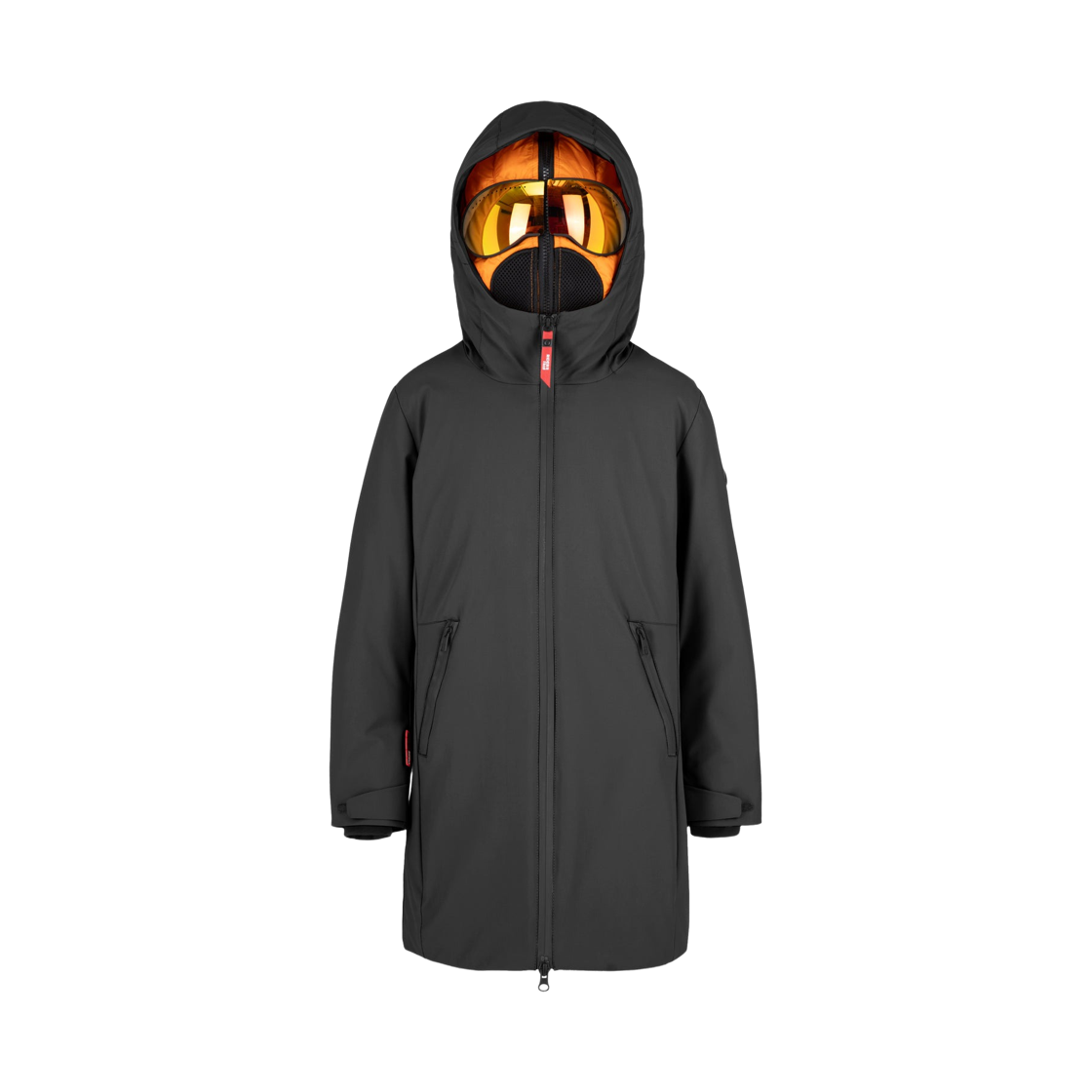 (키즈) AI 라이더스 어고노믹 후드 롱 패딩 자켓 블랙((Kids) AI Riders Long Padded Jacket with Ergonomic Hood Black)
