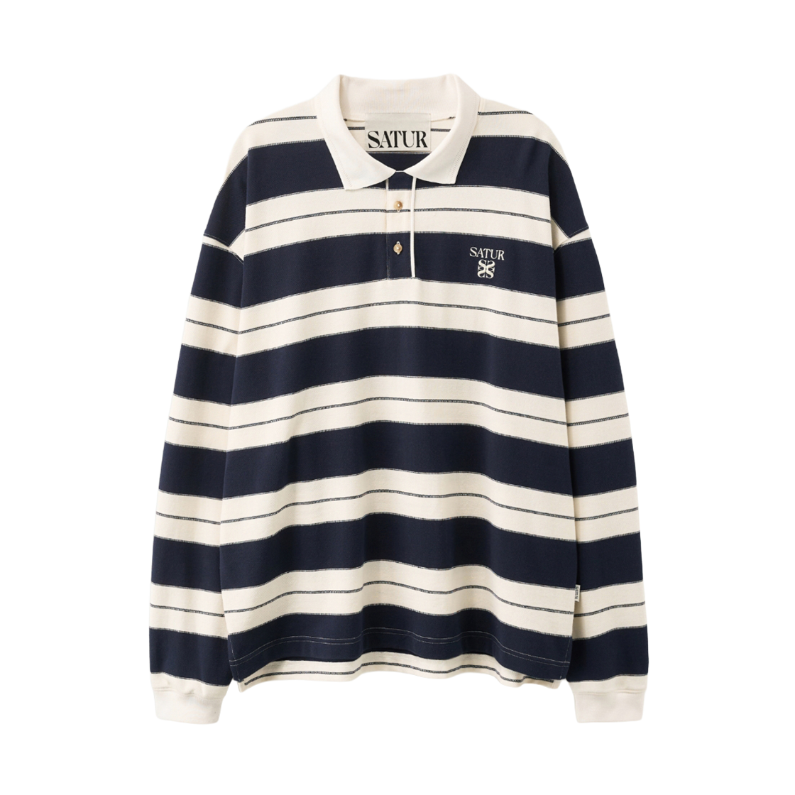 세터 아페로 스트라이프 피케 롱 슬리브 네이비(SATUR Apero Stripe Pique Long Sleeve Navy)