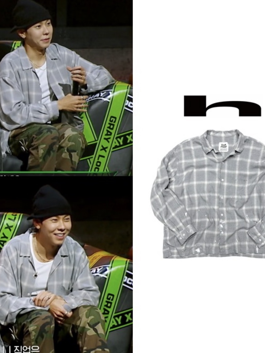 Hommless Rayon Open Collar Check Shirts Grey 착용 스타일