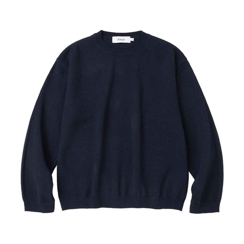 니티드 베이직 에센셜 크롭 라운드 니트 네이비(Knitted Basic Essential Crop Round Knit Navy)