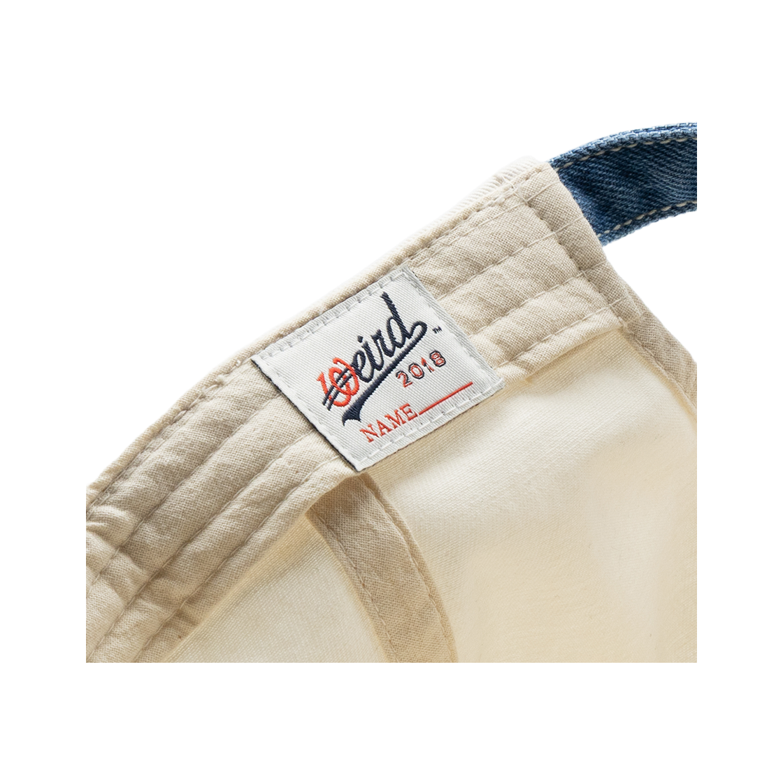 위얼드월드 레드 써클로고 와펜 데님 배색 볼캡(Weird World Red Logo Patch Denim Color Block Baseball Cap) - 5