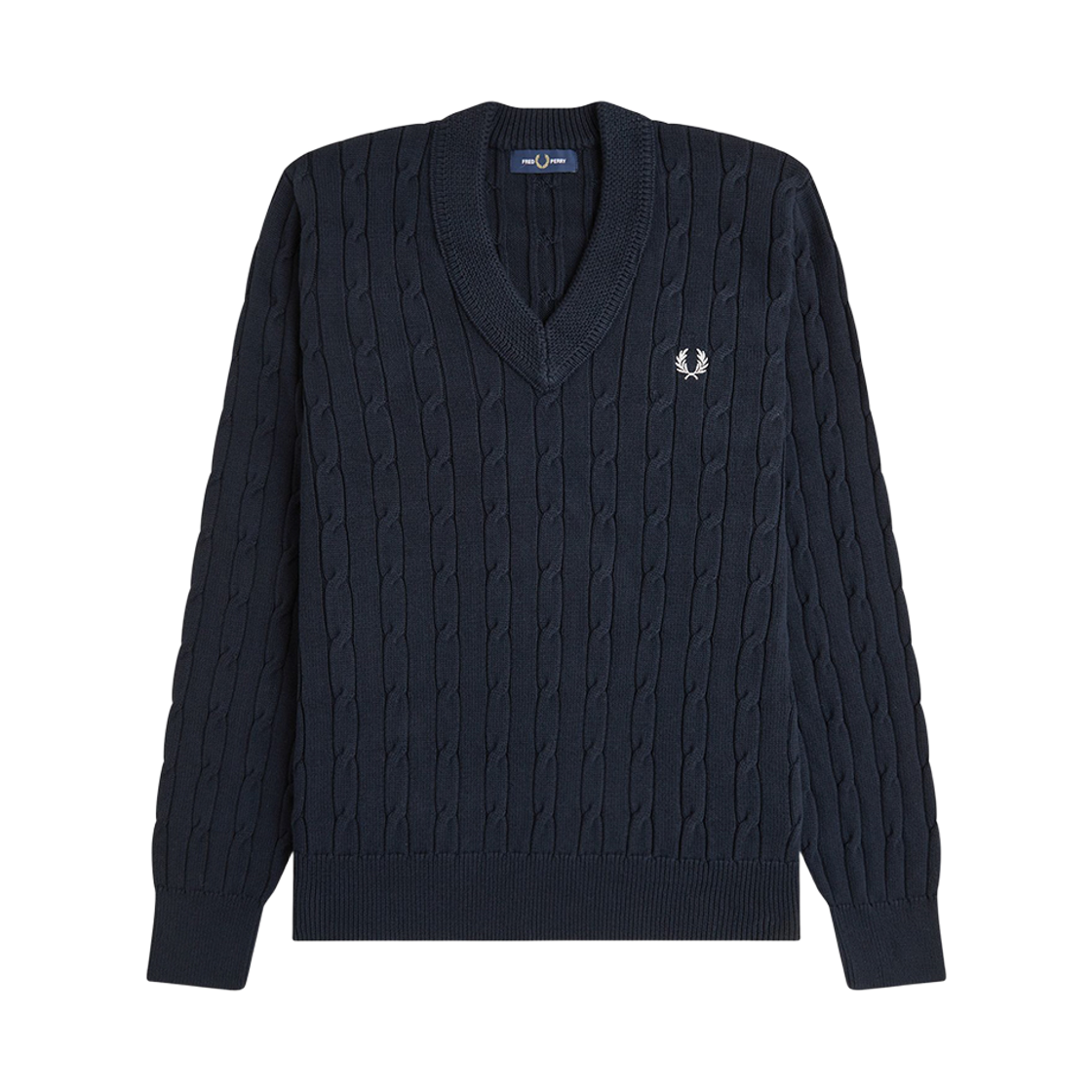 프레드페리 케이블 니트 브이넥 스웨터 네이비(Fred Perry Cable Knit V-Neck Sweater Navy) - 1