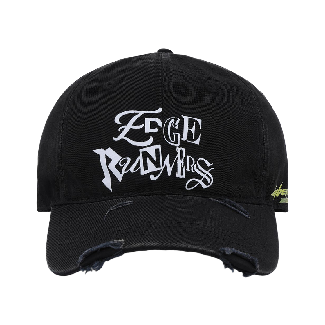 사이버펑크: 엣지러너 x 무신사 엣지러너 데미지 볼 캡 블랙(Cyberpunk: Edgerunners x Musinsa Edgerunners Damaged Ball Cap Black)