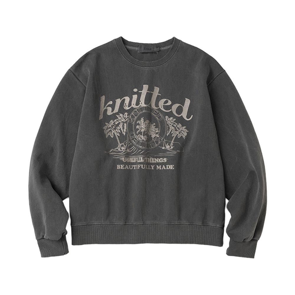 니티드 피그먼트 팜트리 크롭 맨투맨 차콜(Knitted Pigment Palm Tree Crop Sweatshirt Charcoal)