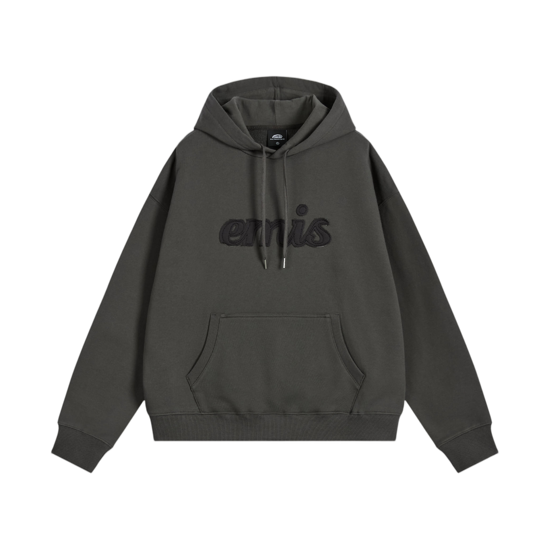 - (W) Emis Color Block Applique Hoodie Charcoal