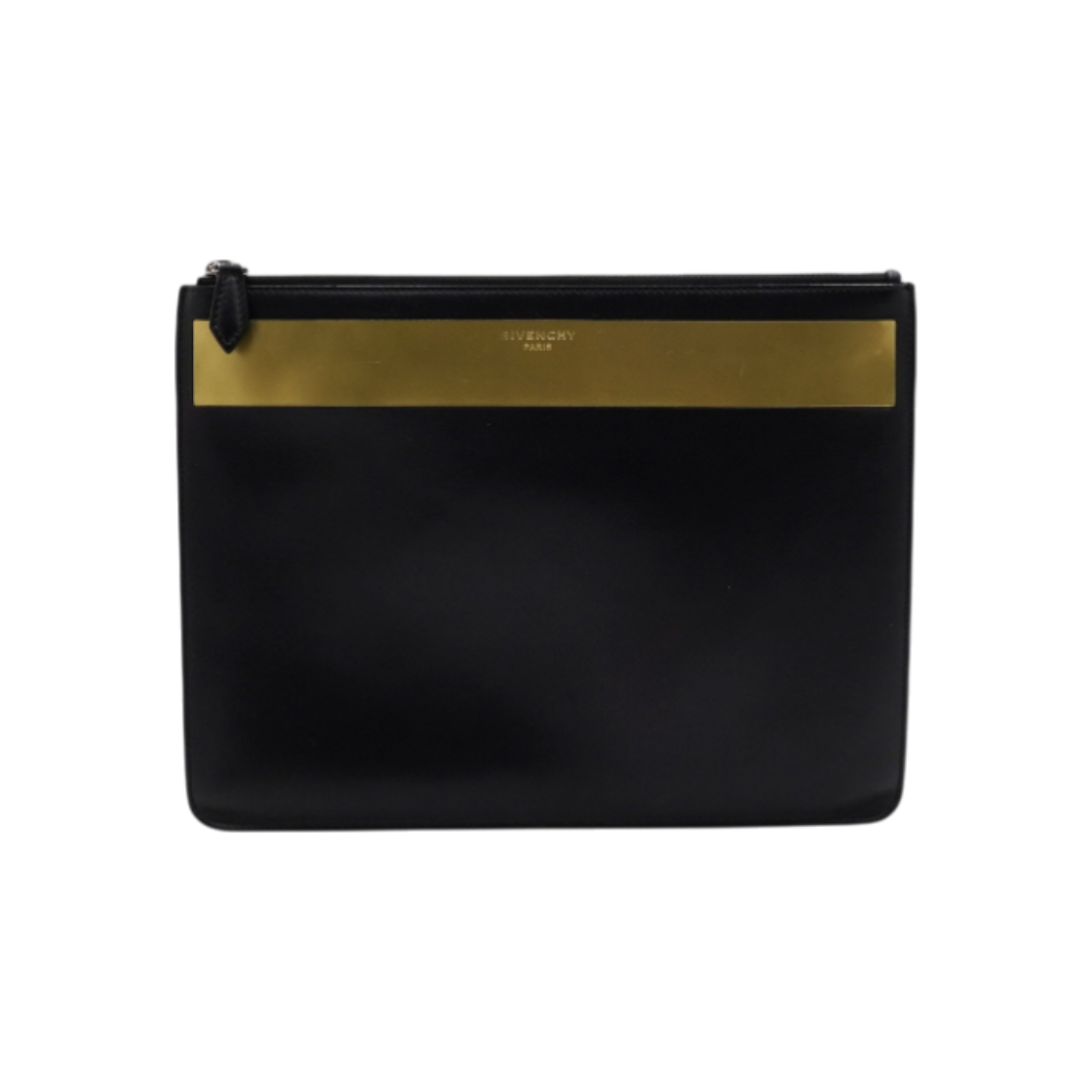 IT2AANSOST5B Givenchy Black Leather Gold Logo Print Clutch Bag