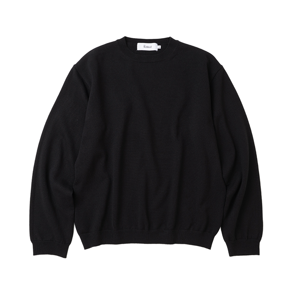니티드 베이직 에센셜 크롭 라운드 니트 블랙(Knitted Basic Essential Crop Round Knit Black)