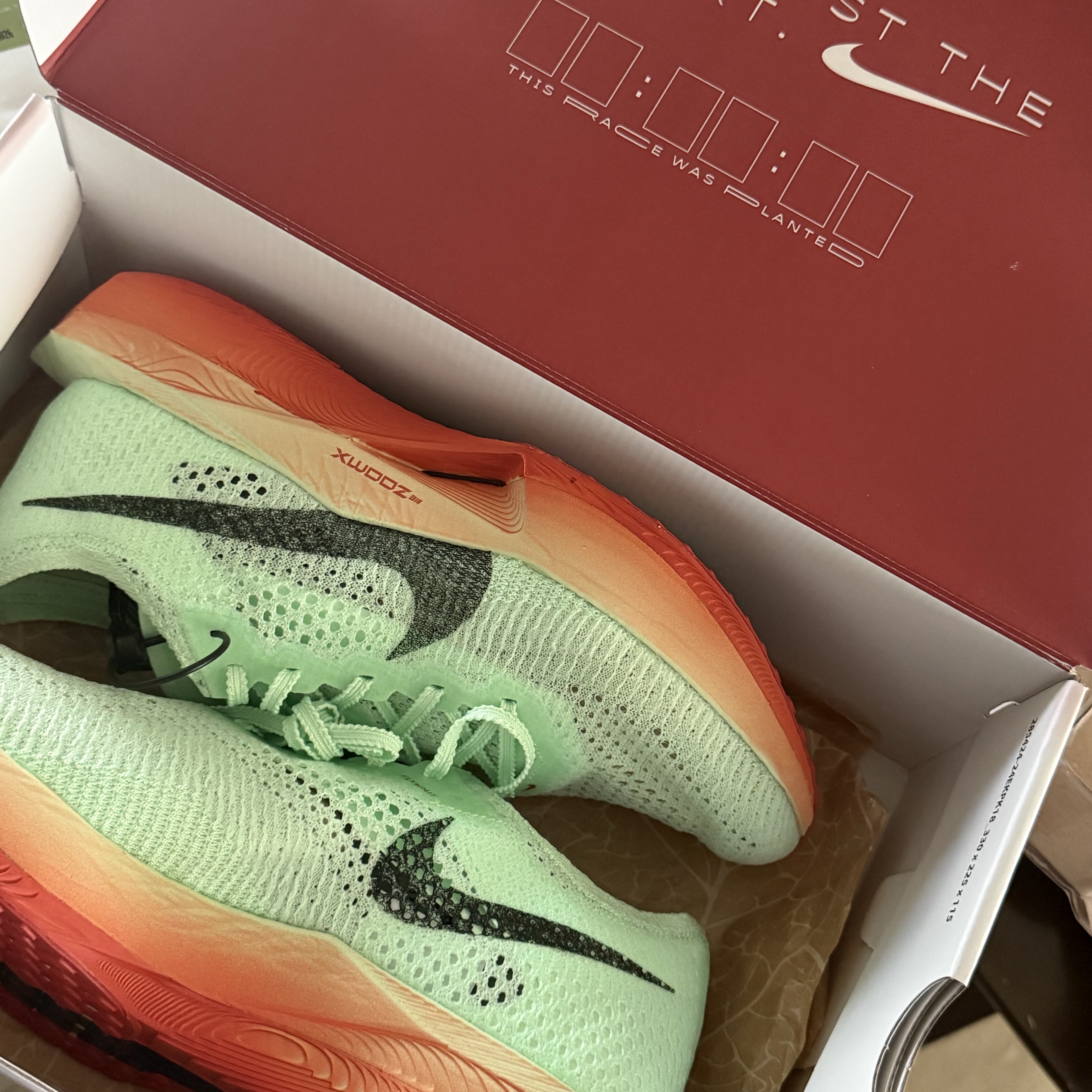 Nike ZoomX Vaporfly Next% 3 Vapor Green Dragon Red 착용 스타일