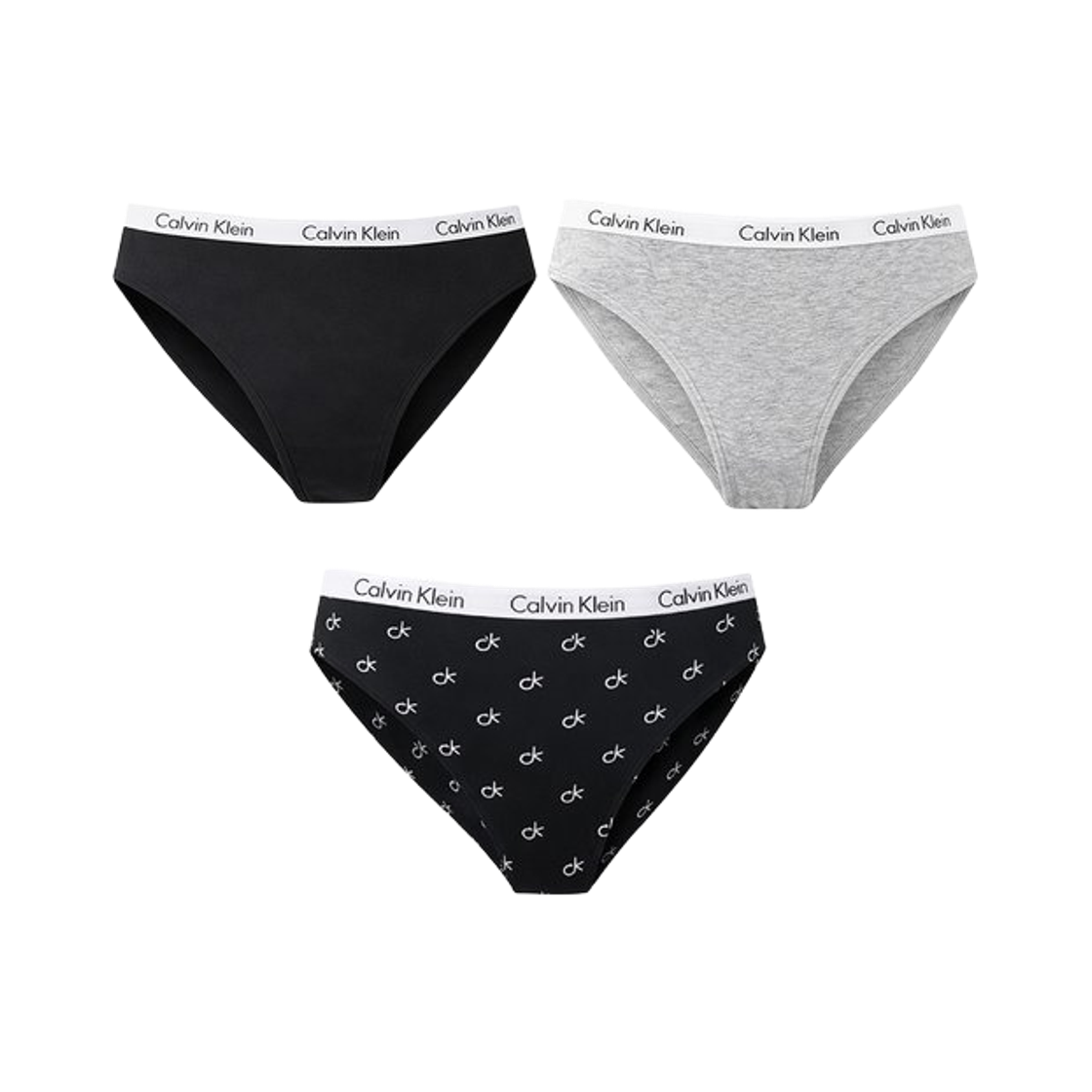 (W) 캘빈 클라인 캐러셀 코튼 스트레치 3팩 비키니 브리프 블랙 그레이((W) Calvin Klein Carousel Cotton Stretch 3-pack Bikini Briefs Black Grey)