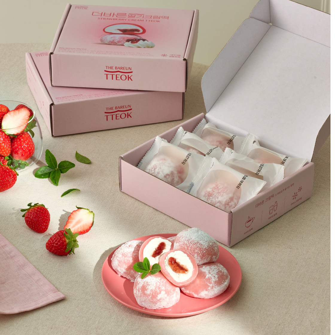 더바른떡 딸기크림떡 (60g * 6개입) 1박스(THE BAREUN TTEOK Strawberry Cream Tteok (60g *6EA) 1Box) - 3