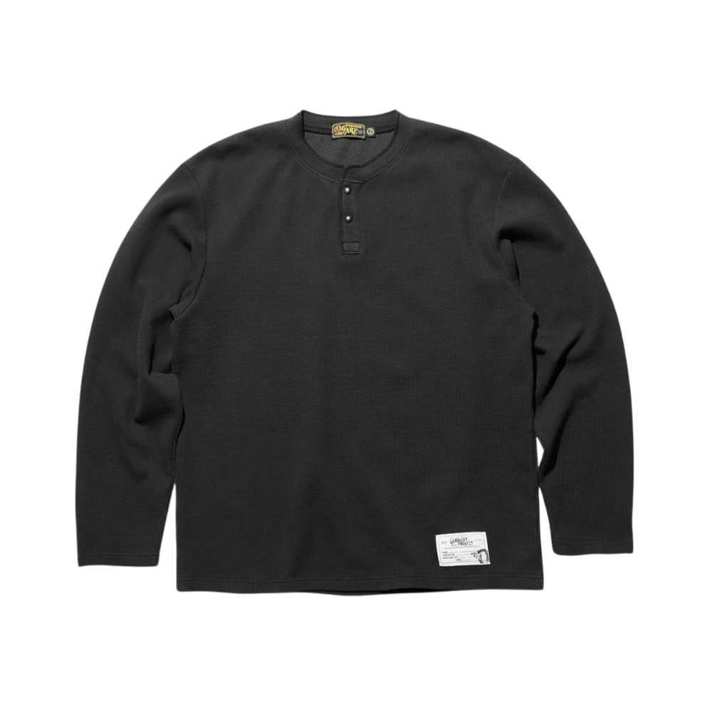 O25FFTS022CH OGARP Waffle Henley Neck Long Sleeve Charcoal