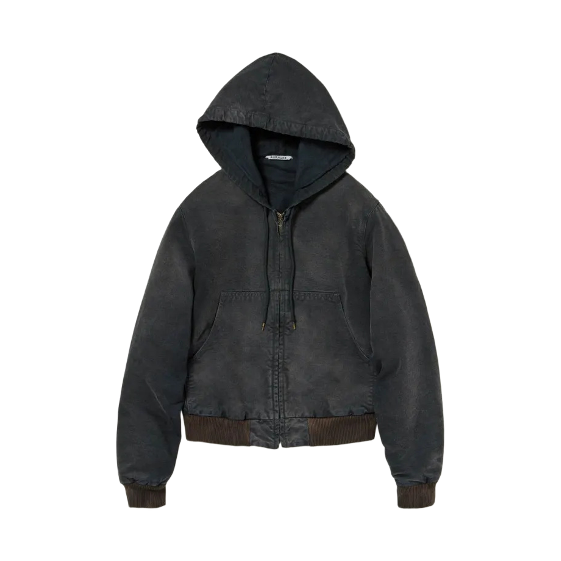 A25AB02CD Auralee Product Dyed Organic Cotton Duck Parka Faded Black