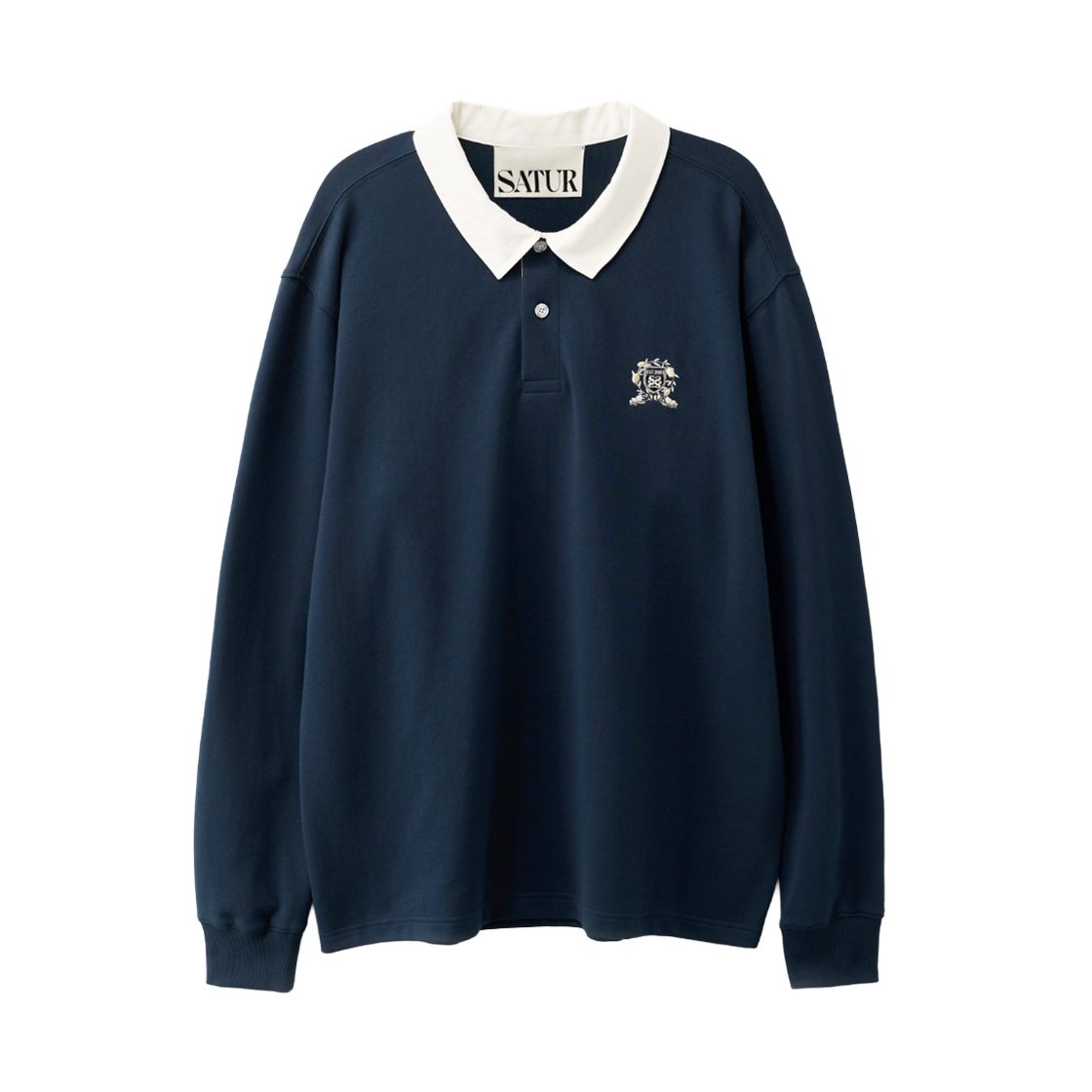 SA261ULS06NVY0 SATUR Crest Logo Rugby Long Sleeve Navy