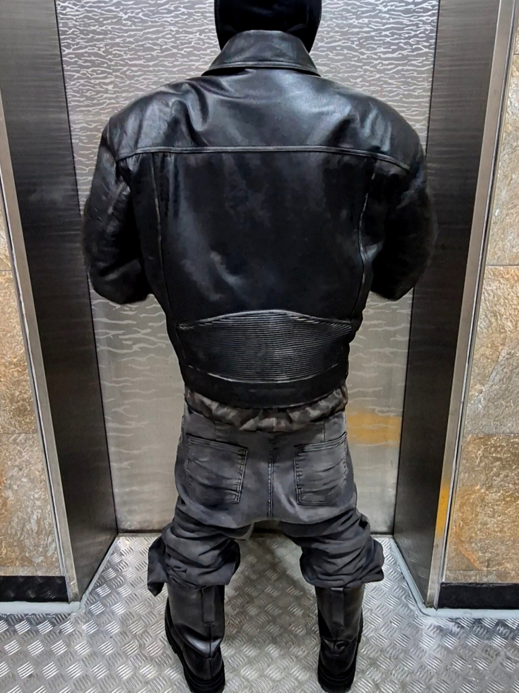 Project G/R Biker's Leather Jacket Black 착용 스타일