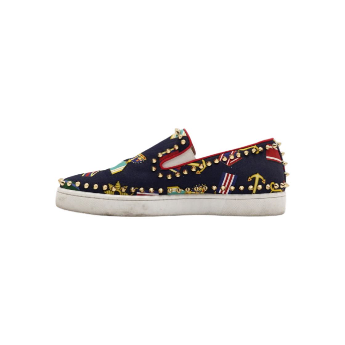 크리스찬 루부탱 네이비 캔버스 프린팅 스터드 남성 슬립온 스니커즈aa61294(Christian Louboutin Navy Canvas Printed Studded Men's Slip-On Sneakers)