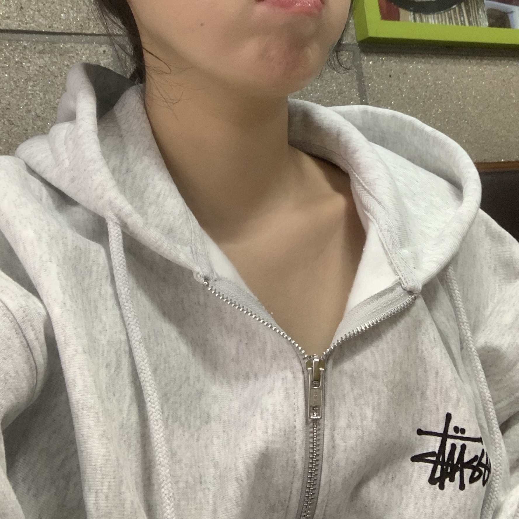 Stussy Basic Stussy Zip Hoodie Ash Heather 착용 스타일 - 1