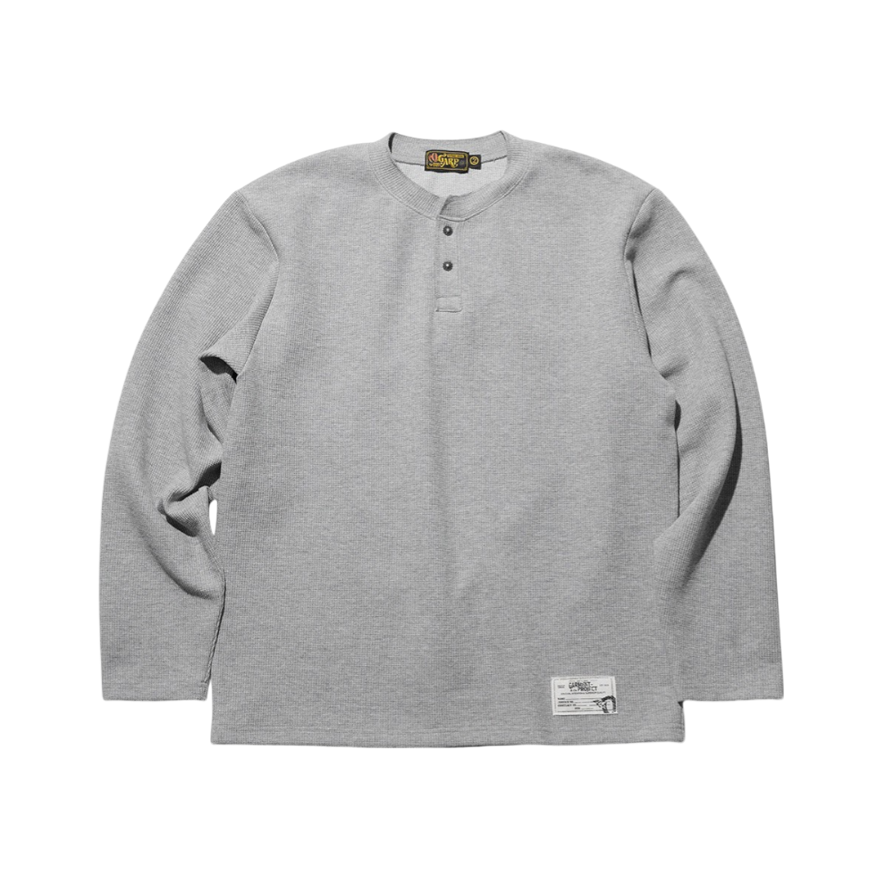 O25FFTS022MG OGARP Waffle Henley Neck Long Sleeve Melangegray