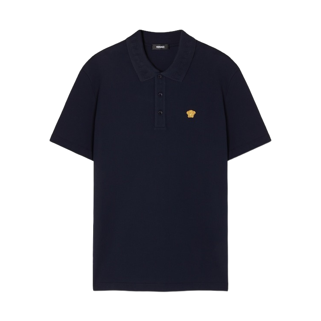 1013906-1A15694-1UP60 Versace Embroidered Cotton Piquet Polo Shirt Black